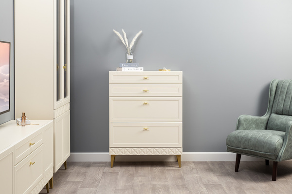 Комод Марион 16.249 слоновая кость С341 PE, слоновая кость 6898 ПВХ, белый PE шагрень