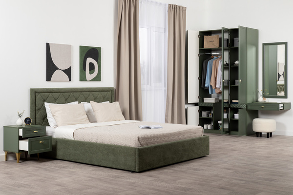 Шкаф для одежды Марион 16.340.03 дымчатый зеленый K521, олива шагрень AG 1050 ПВХ (собирается на любую сторону)