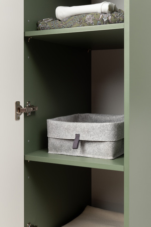 Шкаф-пенал Марион 16.340.01 дымчатый зеленый K521, олива шагрень AG 1050 ПВХ (собирается на любую сторону)