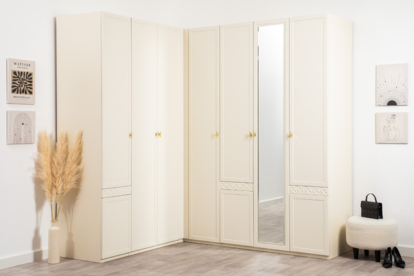 Шкаф угловой Марион 16.339 слоновая кость С341 PE, слоновая кость 6898 ПВХ (собирается на любую сторону)