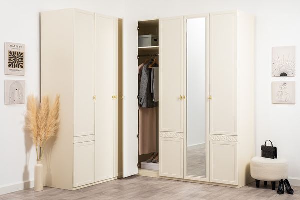 Шкаф угловой Марион 16.339 слоновая кость С341 PE, слоновая кость 6898 ПВХ (собирается на любую сторону)