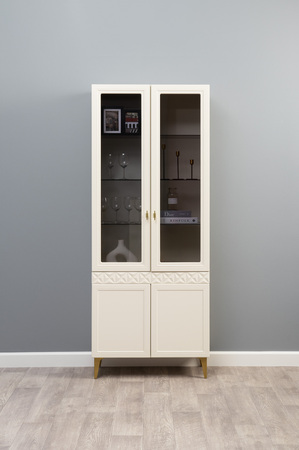 Гостиная Марион композиция 3 слоновая кость С341 PE, слоновая кость 6898 ПВХ, белый PE шагрень (собирается на любую сторону)