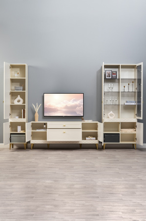 Гостиная Марион композиция 1 слоновая кость С341 PE, слоновая кость 6898 ПВХ, белый PE шагрень (собирается на любую сторону)