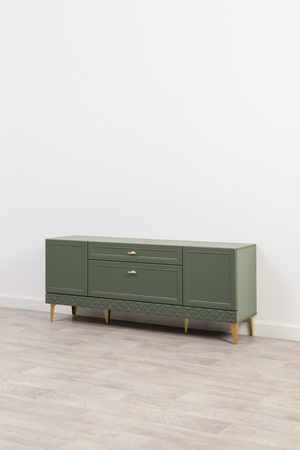 Гостиная Марион композиция 1 дымчатый зеленый K521, олива шагрень AG 1050 ПВХ, белый PE шагрень (собирается на любую сторону)