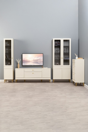 Гостиная Марион композиция 1 слоновая кость С341 PE, слоновая кость 6898 ПВХ, белый PE шагрень (собирается на любую сторону)