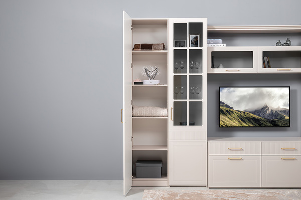 Шкаф-пенал Ричфорд 16.327.01 кашемир 5981 BS, моно керамика D166-2 ПВХ (собирается на любую сторону)